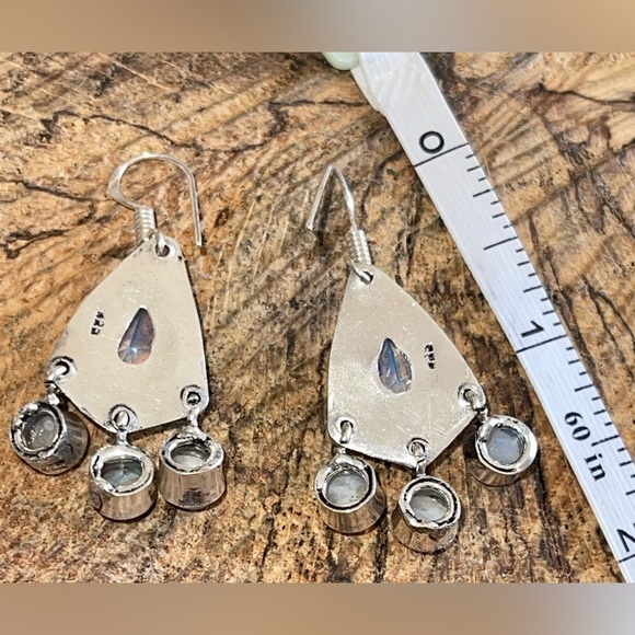 Rainbow Moonstone & Synthetic Opalite Earrings 1 1/2” - Picture 8 of 12